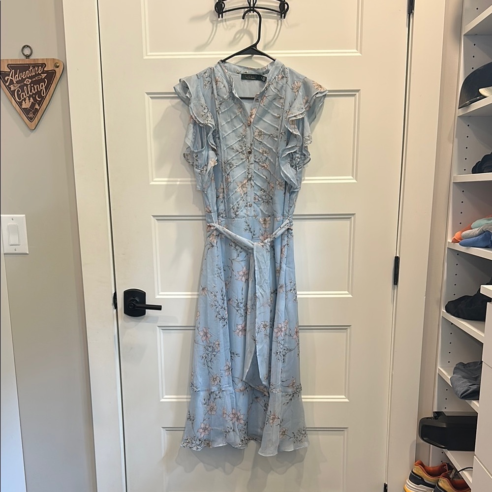 Floral Blue Dress with Ruffle Details